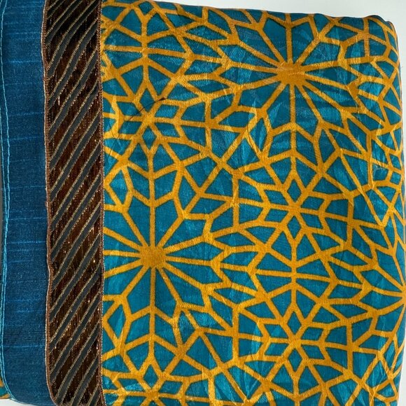 Orange Saree with Royal Blue Accents & Gold Embroidery | Festive Indian Wear - Picture 6 of 8